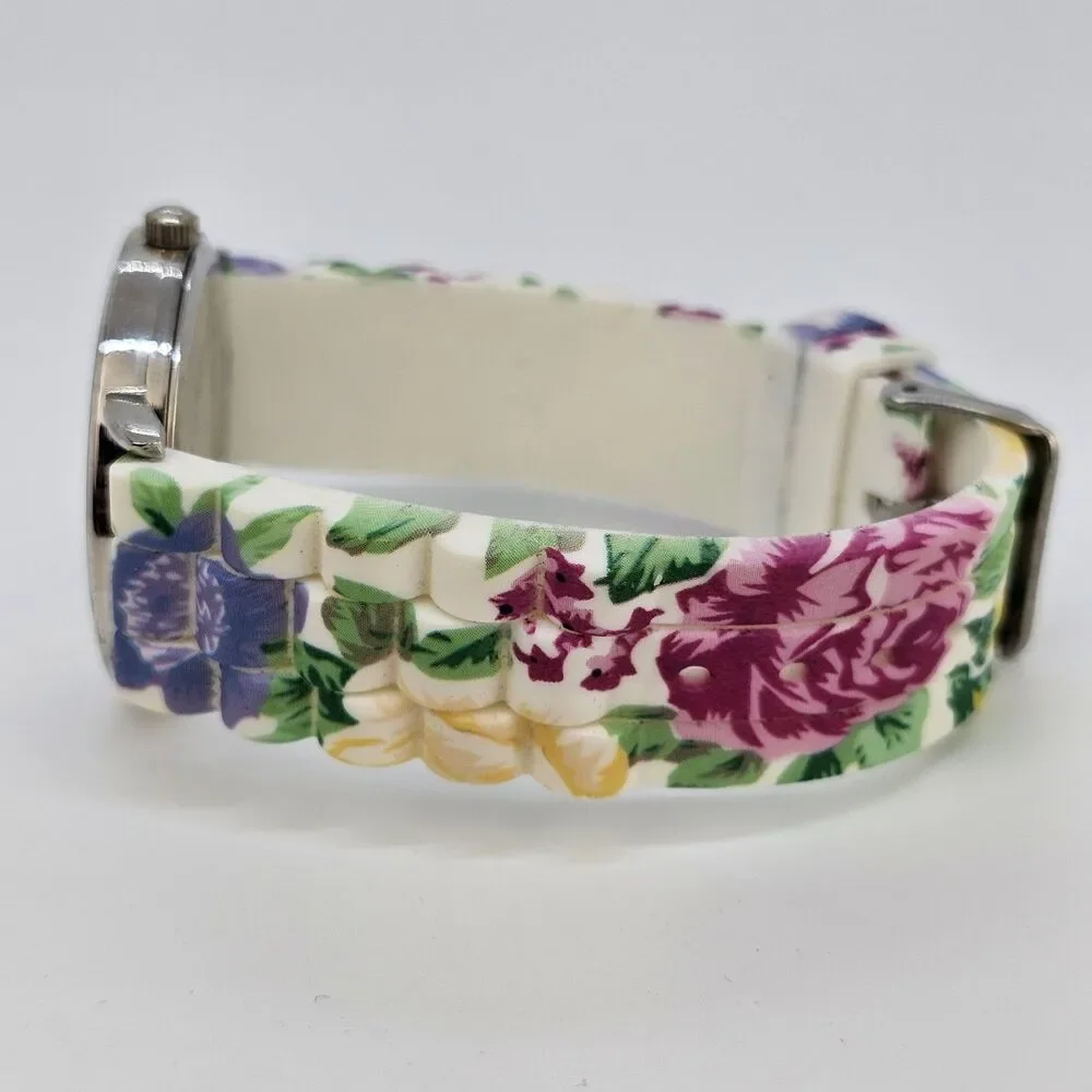 Women's 40MM Watch Gray Dial Case Flowers Plastic Band Straps New Battery‎